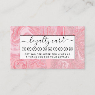 Sparkly Modern Blush Coral Pink Glitter Marble Loyalty Card