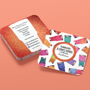 Sparkly Modern Neon Glitter Tumbler Crafter Square Business Card