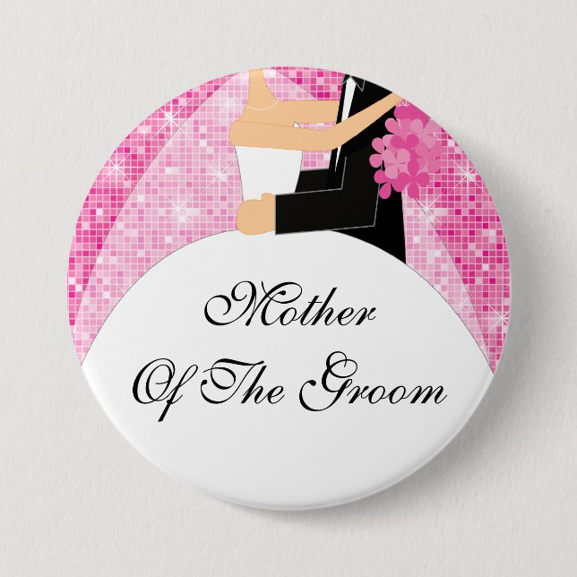 Sparkly Mother of the Groom Button / Pin Pink (Front)