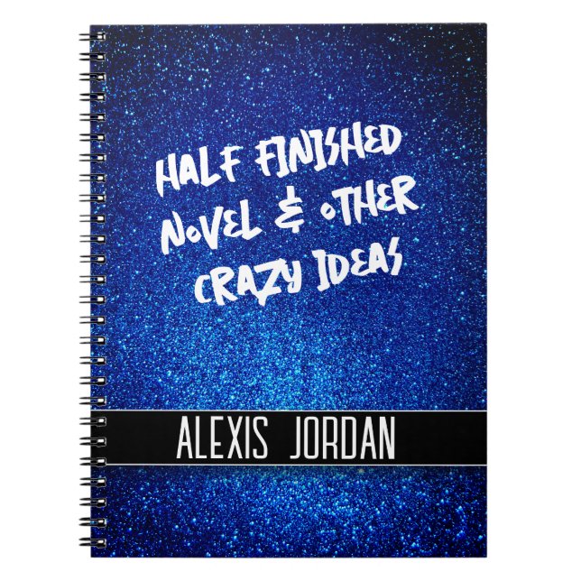 Sparkly Navy Blue Glitter Black and White Graffiti Notebook (Front)