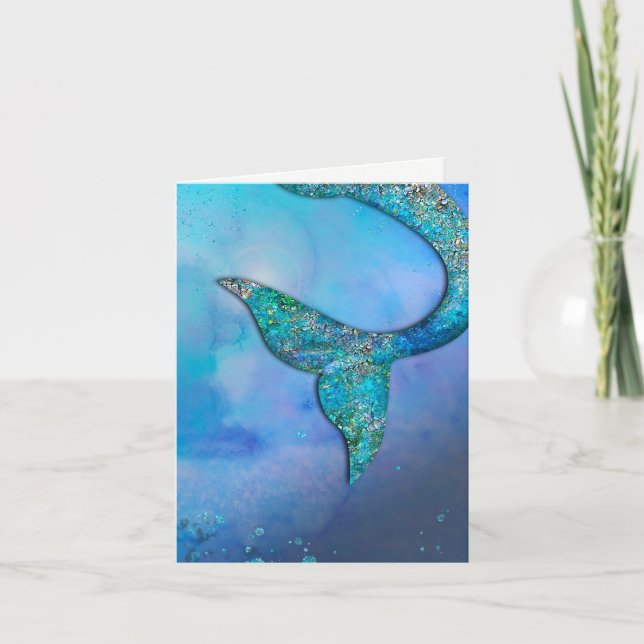 Sparkly Ocean Mermaid Fin Tail Birthday Party Card (Front)