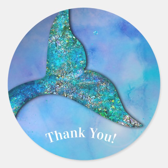 Sparkly Ocean Mermaid Fin Tail Birthday Party Classic Round Sticker (Front)