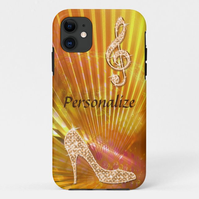 Sparkly Orange Music Note & Stiletto Heel Case-Mate iPhone Case (Back)