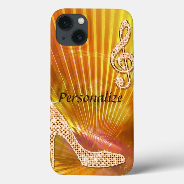 Sparkly Orange Music Note & Stiletto Heel Case-Mate iPhone Case (Back)