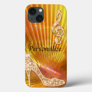 Sparkly Orange Music Note & Stiletto Heel iPhone 13 Case