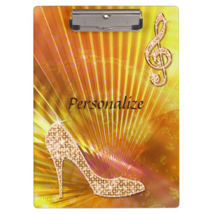 Sparkly Orange Music Note & Stiletto Heel Clipboard