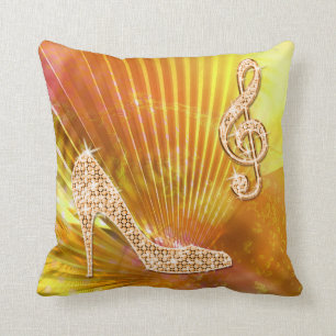 Sparkly Orange Music Note & Stiletto Heel Cushion