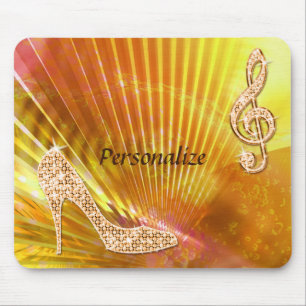 Sparkly Orange Music Note & Stiletto Heel Mouse Mat