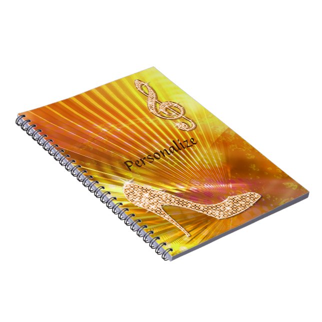 Sparkly Orange Music Note & Stiletto Heel Notebook (Right Side)