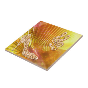 Sparkly Orange Music Note & Stiletto Heel Tile