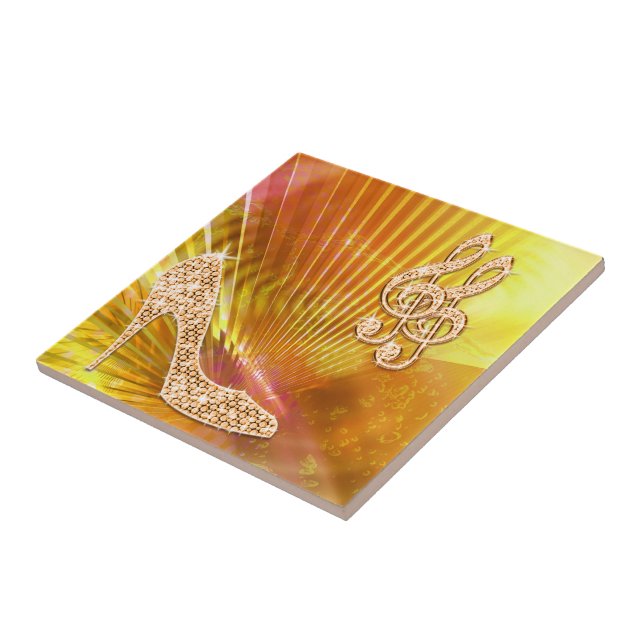 Sparkly Orange Music Note & Stiletto Heel Tile (Side)