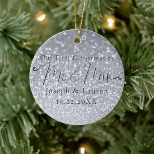 Sparkly Our First Christmas Married Mr and Mrs Ceramic Tree Decoration