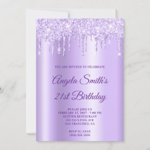 Sparkly Pale Purple Glitter Drips Lavender Ombre Invitation