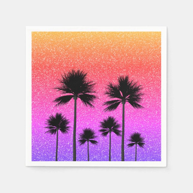 Sparkly Palm Trees Gradient Sunset Napkin (Front)