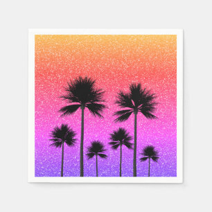 Sparkly Palm Trees Gradient Sunset Napkin