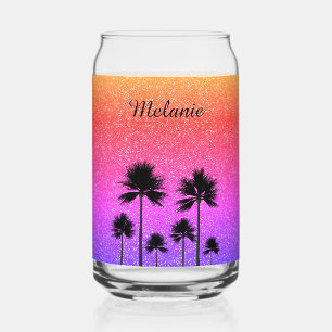 Sparkly Palm Trees Personalised Can Glass