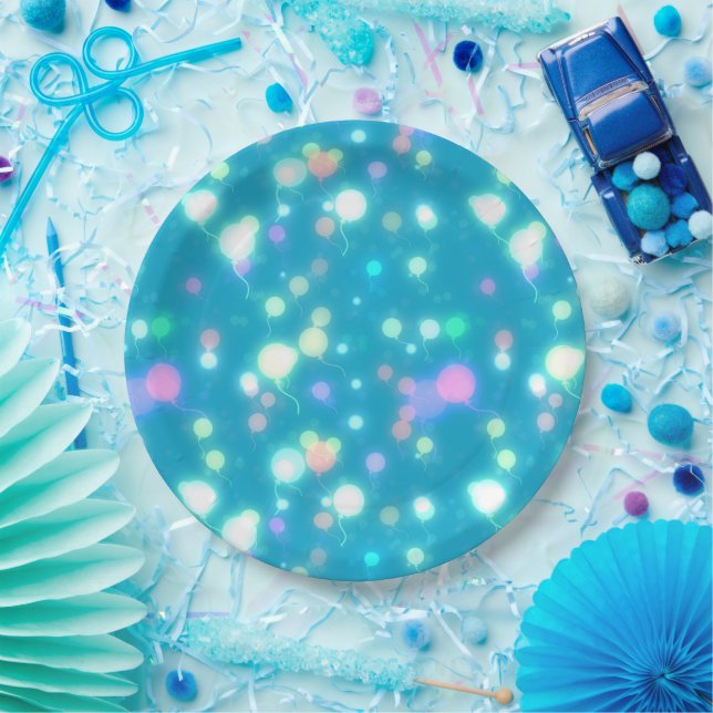 Sparkly Party Balloons Blue Paper Plate (Party)