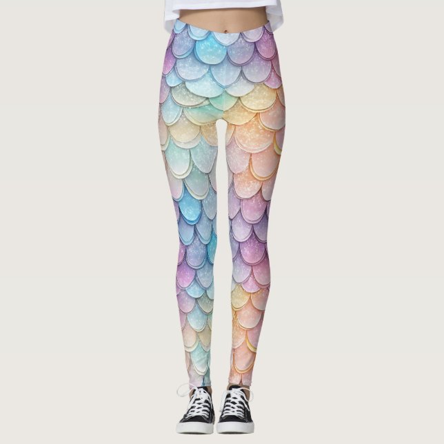 Sparkly Pastel Mermaid Scale Leggings (Front)