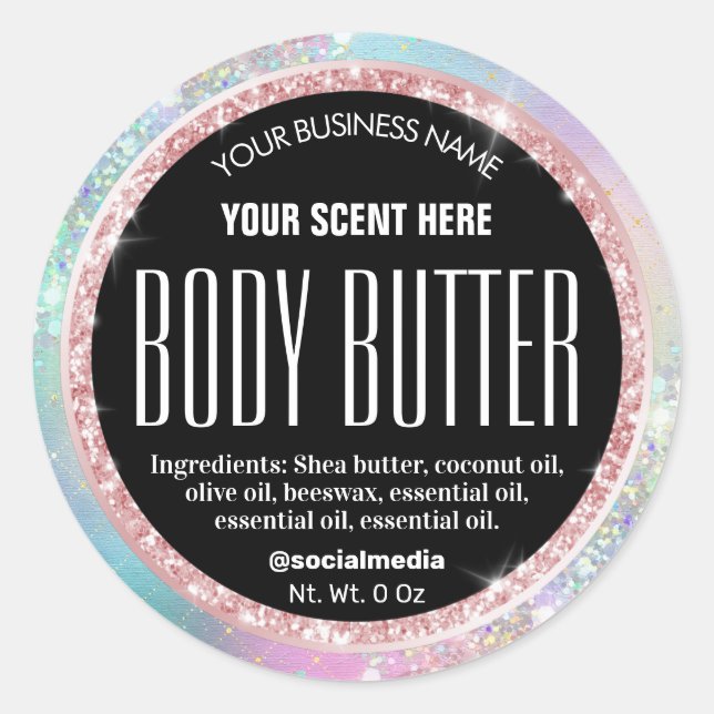 Sparkly Pastel Pink Blue Body Butter Labels (Front)