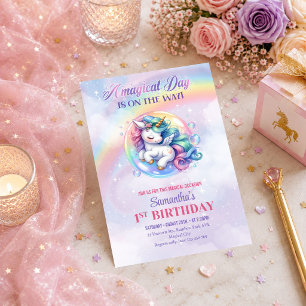 Sparkly Pastel Unicorn Girl Birthday Magical Day I Invitation