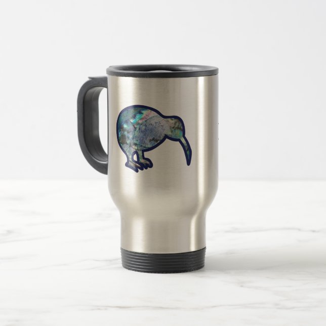 Sparkly Pāua Kiwi Bird, with Custom Name  Travel Mug (Front Left)