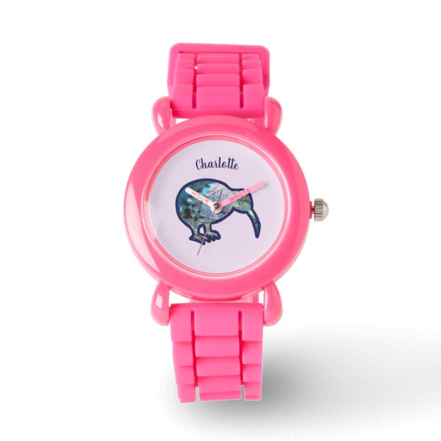 Sparkly Pāua Kiwi Bird, with Custom Name Watch (Front)