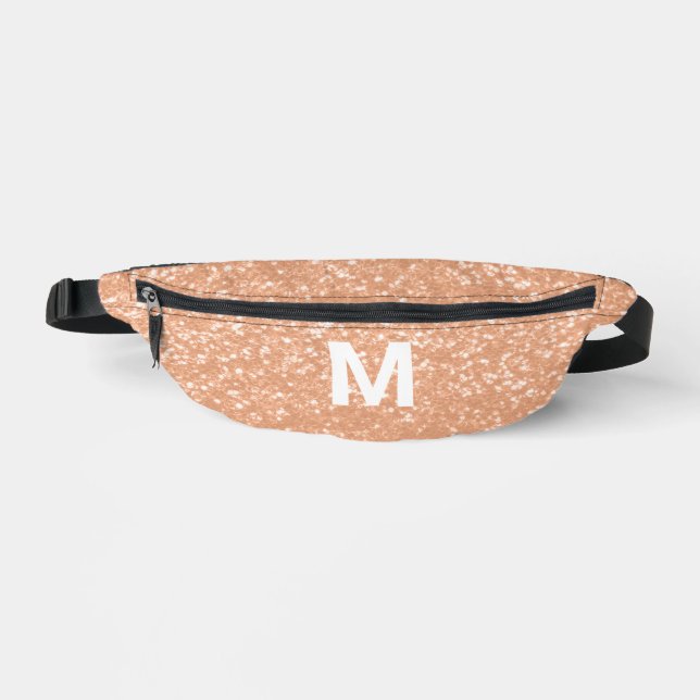 Sparkly peach faux sparkles Custom Monogram Bum Bags (Front)