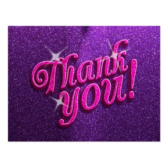 Sparkly Pink and Purple Thank You Postcard