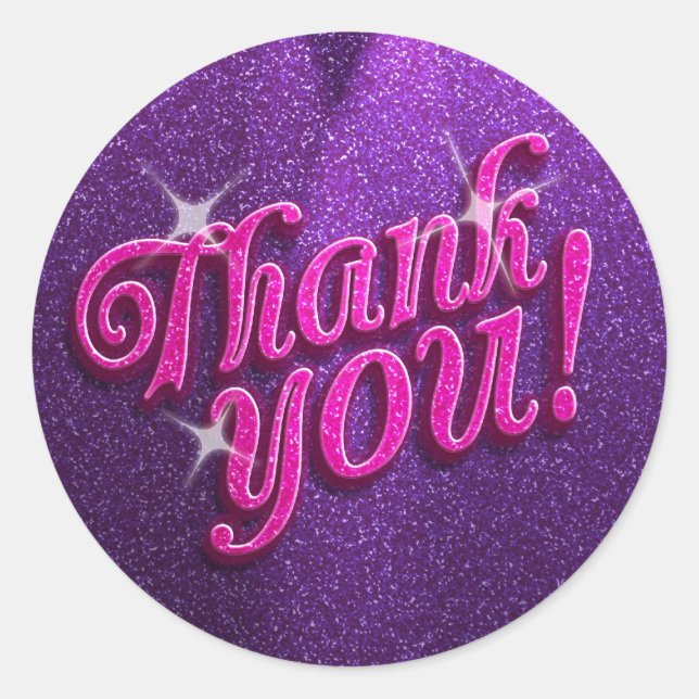 Sparkly Pink and Purple Thank You Stickers (Front)