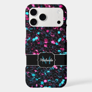 Sparkly pink blue mosaic glitter sparkle Monogram