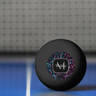 Sparkly pink blue mosaic glitter sparkle Monogram Ping Pong Ball