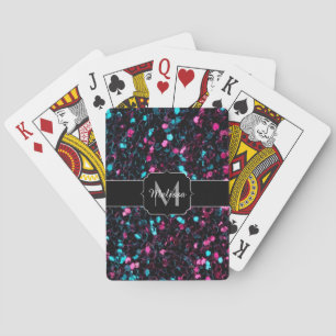  Sparkly pink blue mosaic glitter sparkle Monogram Playing Cards