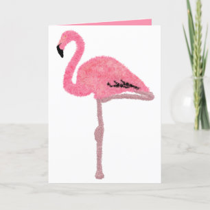 Sparkly pink flamingo holiday card