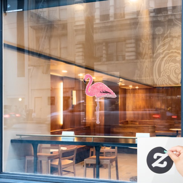 Sparkly pink flamingo window cling (Cafe Window)