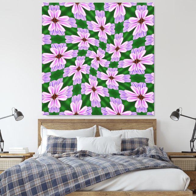 Sparkly Pink Flowers Pattern Canvas Print (Insitu(Bedroom))