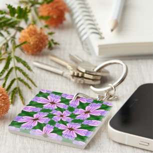 Sparkly Pink Flowers Pattern Key Ring