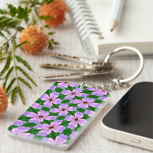 Sparkly Pink Flowers Pattern Key Ring