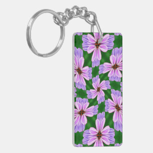 Sparkly Pink Flowers Pattern Key Ring