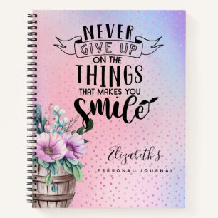 Sparkly Pink Girls Personal Journal Never Give Up