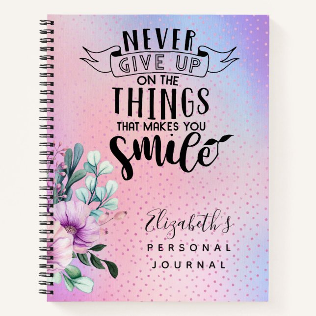 Sparkly Pink Girls Personal Journal Never Give Up (Front)