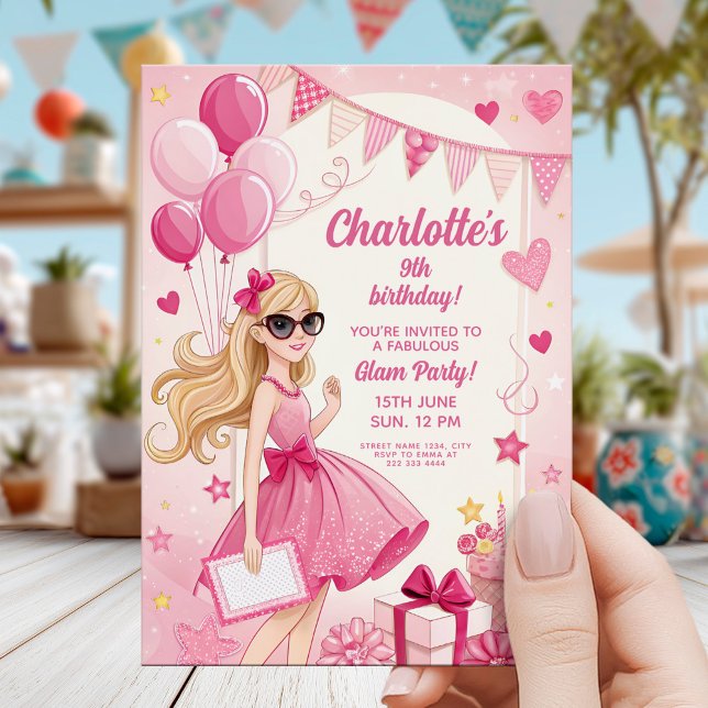Sparkly Pink Glam Birthday Party Invitation (Creator Uploaded)
