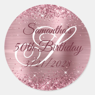 Sparkly Pink Glitter Foil 50th Birthday Classic Round Sticker