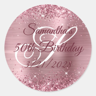 Sparkly Pink Glitter Foil 50th Birthday Classic Round Sticker