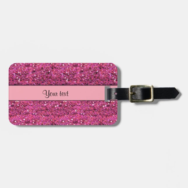 Sparkly Pink Glitter Luggage Tag (Front Horizontal)
