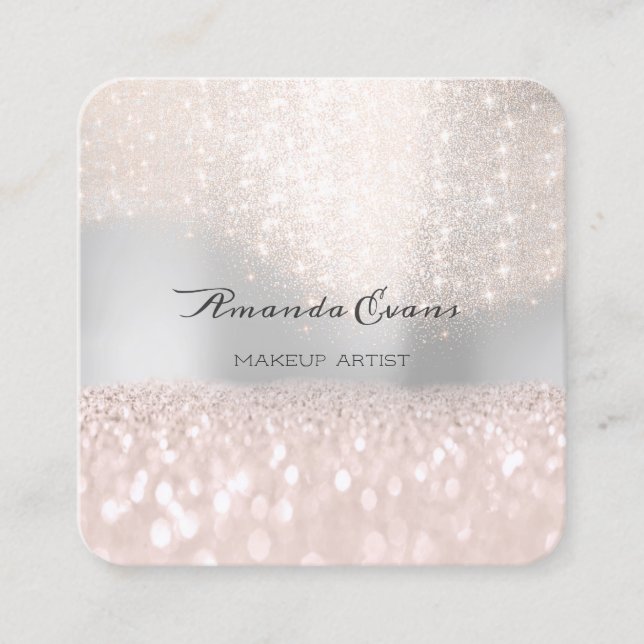 Sparkly Pink Glitter Makeup Artist Beauty Silver Appointment Card (Front)