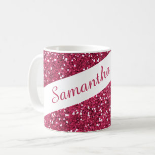 Sparkly Pink Glitter  Personalised Name Coffee Mug