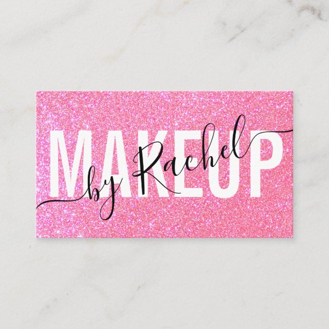Sparkly Pink Glitter Typography Makeup Artist Business Card (Front)