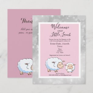 Sparkly Pink, Grey Lamb Baby Girl Shower Supplies Invitation