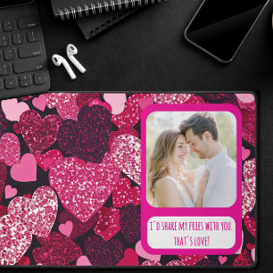 Sparkly Pink Hearts Share My Fries Desk Mat