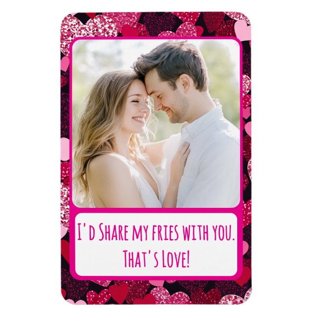 Sparkly Pink Hearts Share My Fries Flexible Magnet (Vertical)